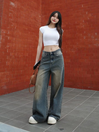 Aurora Blue Tint Washed Super Wide Leg Jeans