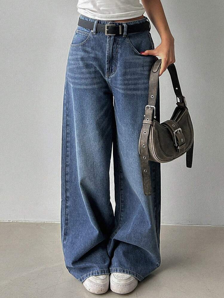 Nova Blue Whisker Wash Wide Leg Jeans