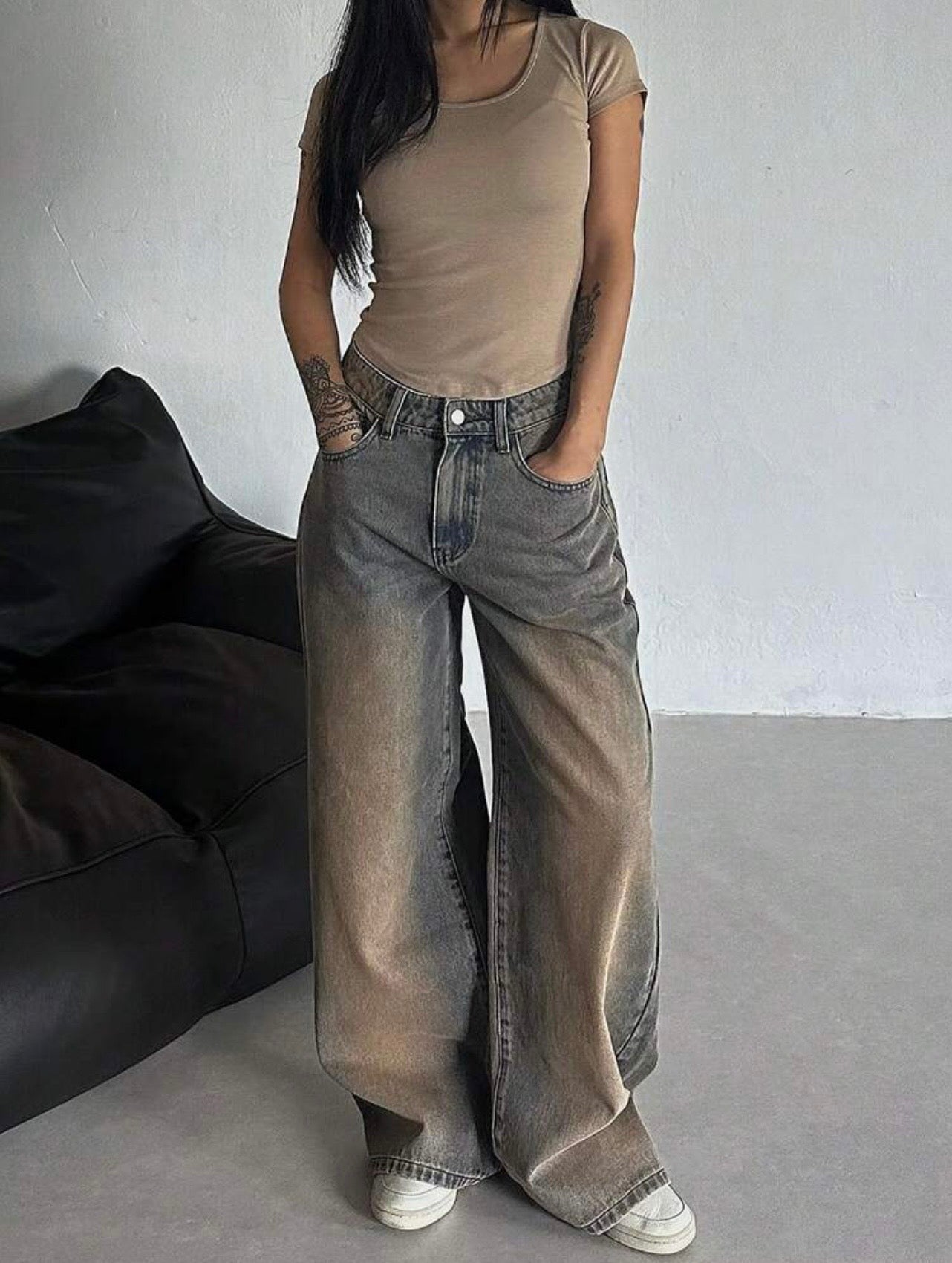 Shadow Stone Wash Super Wide Leg Jeans