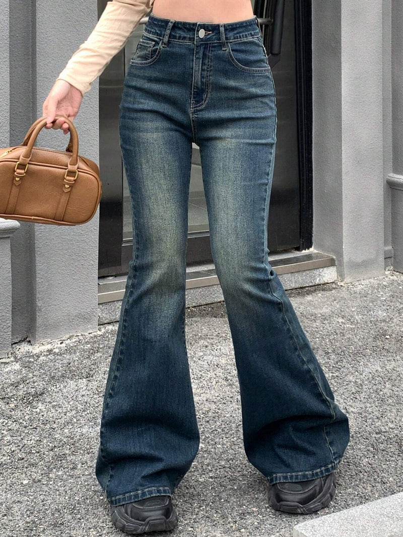 Vintage Whisker Wash High Waist Boot Cut Jeans