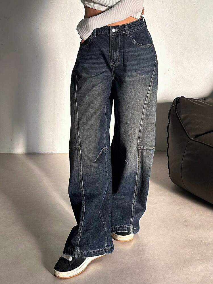 Space Blue Tinted Pannel Super Wide Leg Jeans