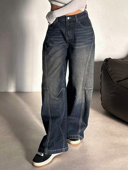 Space Blue Tinted Pannel Super Wide Leg Jeans