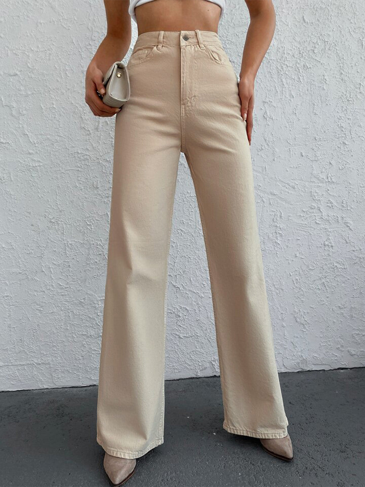 Beige High Waist Super Wide Leg Jeans