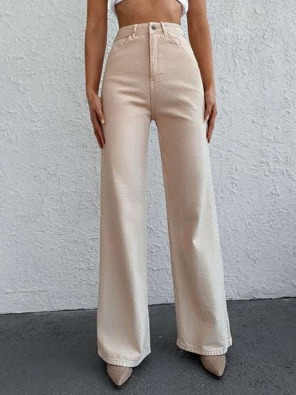 Beige High Waist Super Wide Leg Jeans