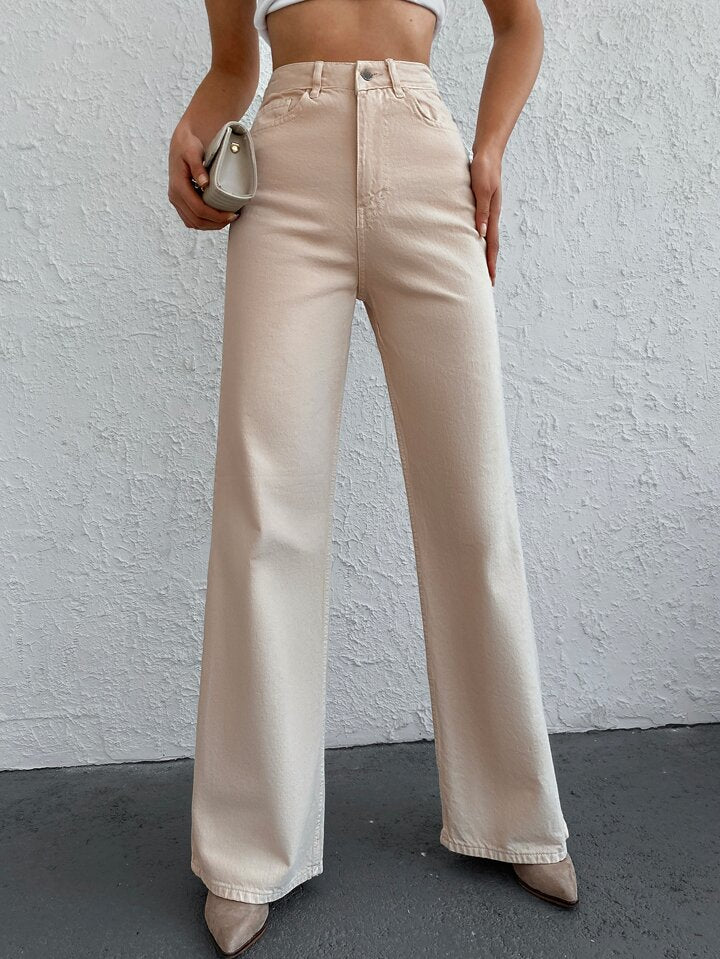 Beige High Waist Super Wide Leg Jeans