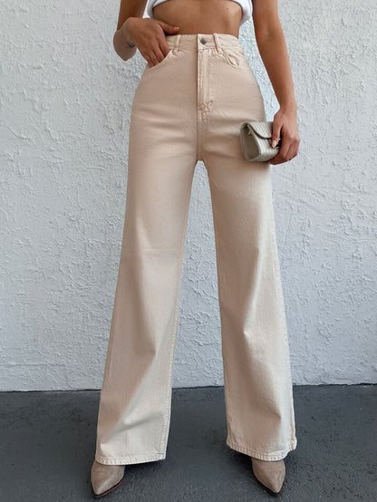 Beige High Waist Super Wide Leg Jeans