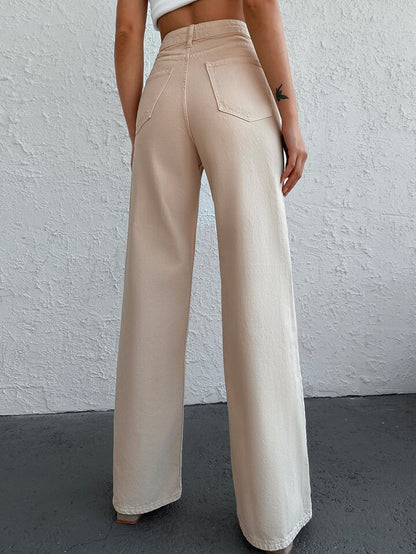 Beige High Waist Super Wide Leg Jeans