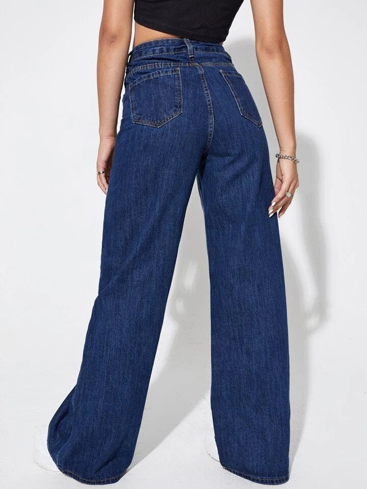 Dark Blue High Waist Super Wide Leg Jeans