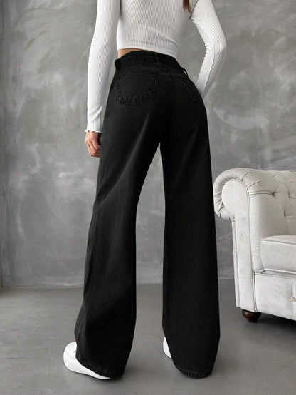High Waist Black Wide Leg Jeans