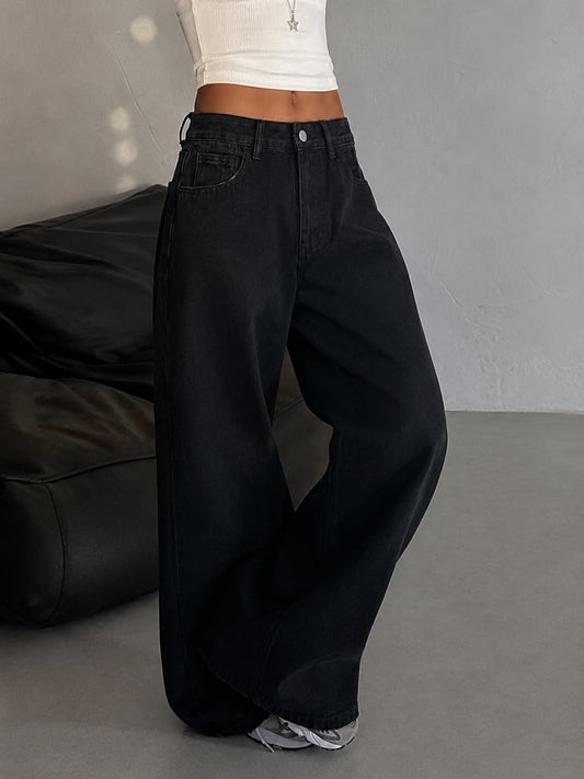 Black High Waist Super Wide Leg Jeans
