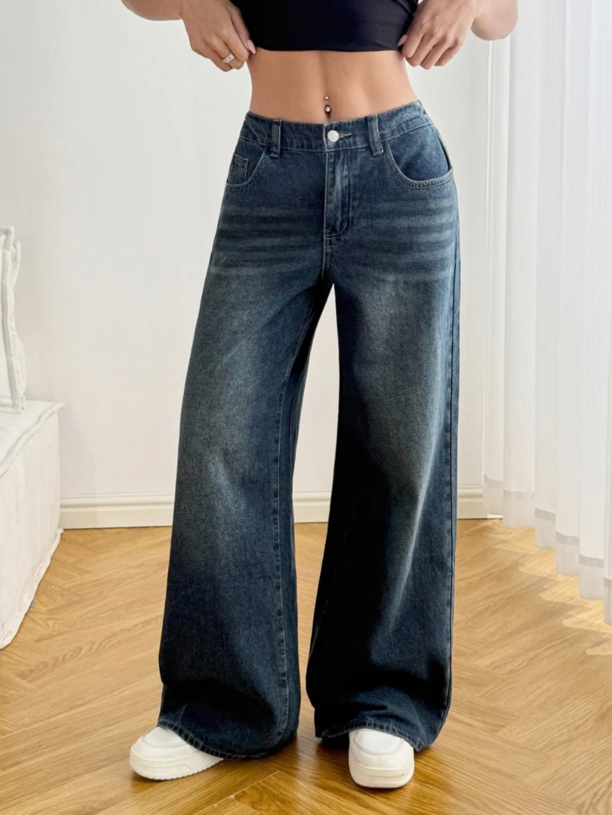 Highwaist Deep Ocean Wash Super Wide Leg Jeans