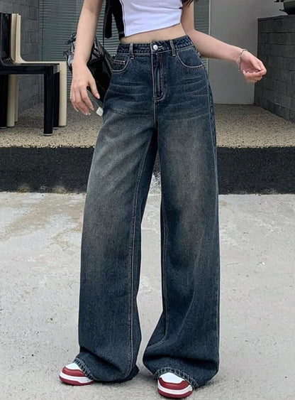 Premium Blue Vintage Wash Super Wide Leg Jeans