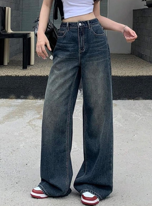 Premium Blue Vintage Wash Super Wide Leg Jeans