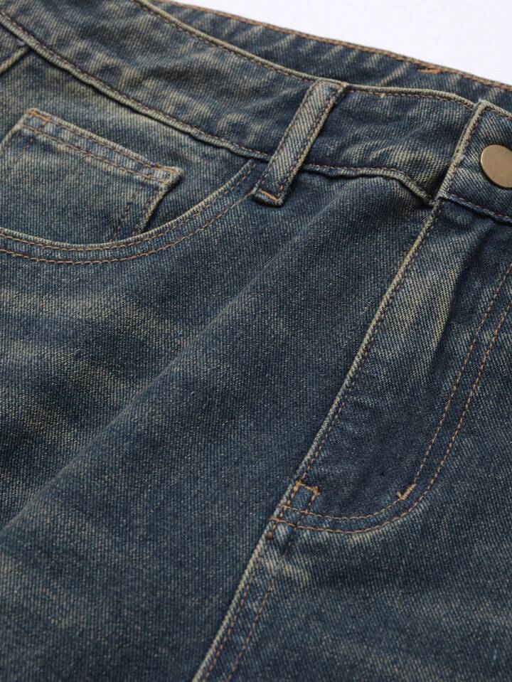 Greenish Vintage Whisker Wash High Waist Super Wide Leg Jeans