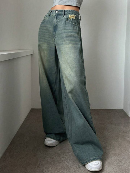 Coastal Blue Tinted HighWaist Super Wide Leg Jeans