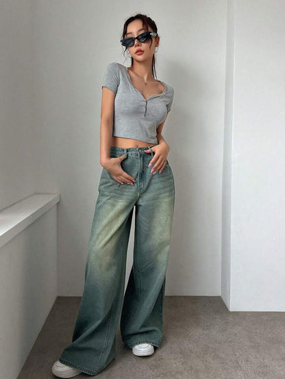 Coastal Blue Tinted HighWaist Super Wide Leg Jeans