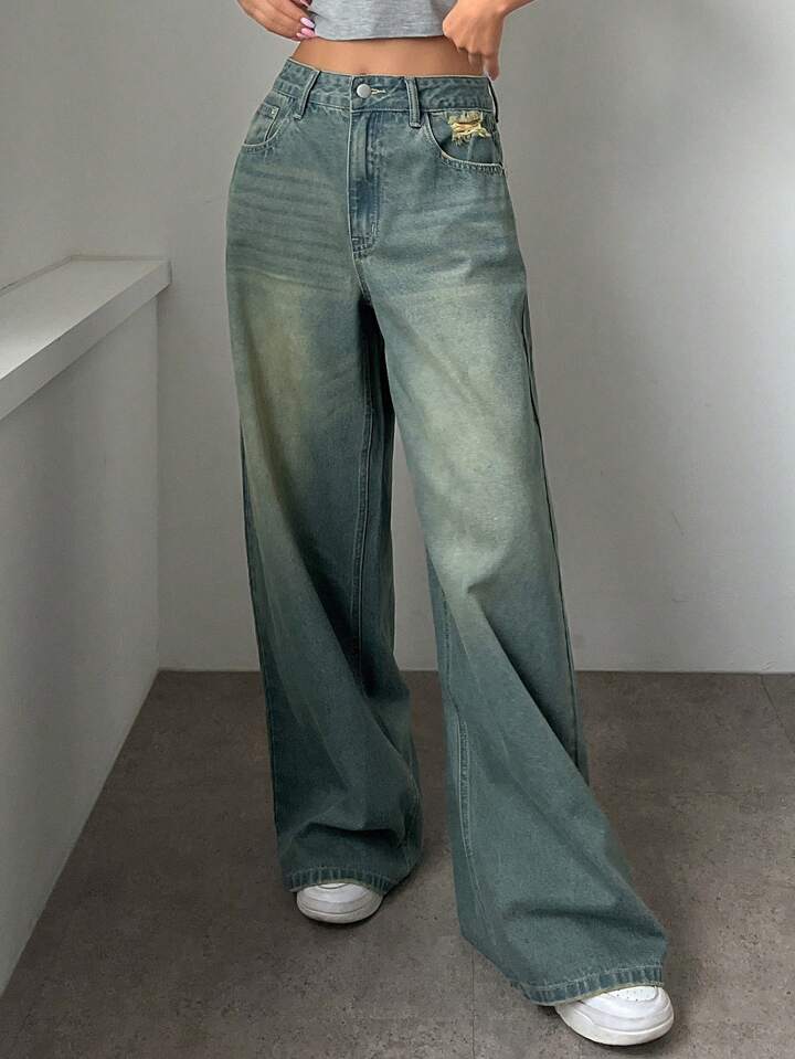 Coastal Blue Tinted HighWaist Super Wide Leg Jeans