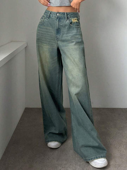Coastal Blue Tinted HighWaist Super Wide Leg Jeans