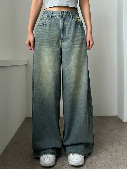 Coastal Blue Tinted HighWaist Super Wide Leg Jeans