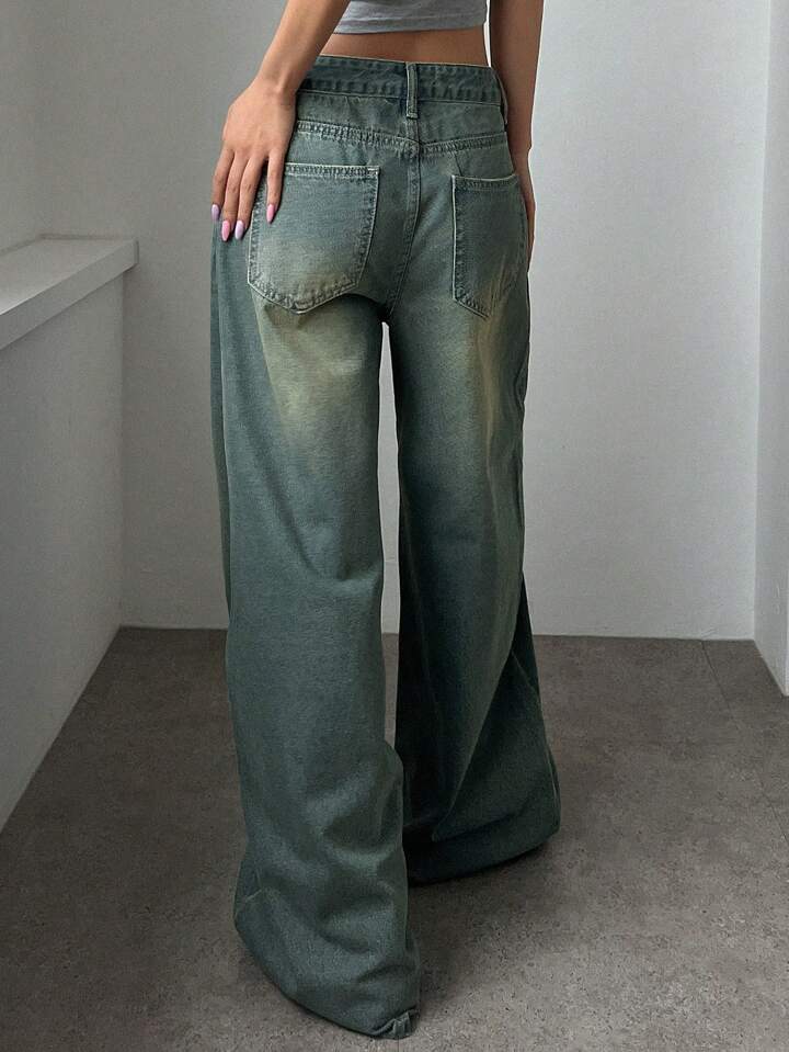 Coastal Blue Tinted HighWaist Super Wide Leg Jeans