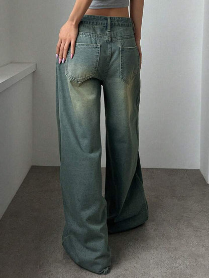 Coastal Blue Tinted HighWaist Super Wide Leg Jeans