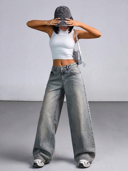 Cloud Ash Tinted HighWaist Super Wide Leg Jeans