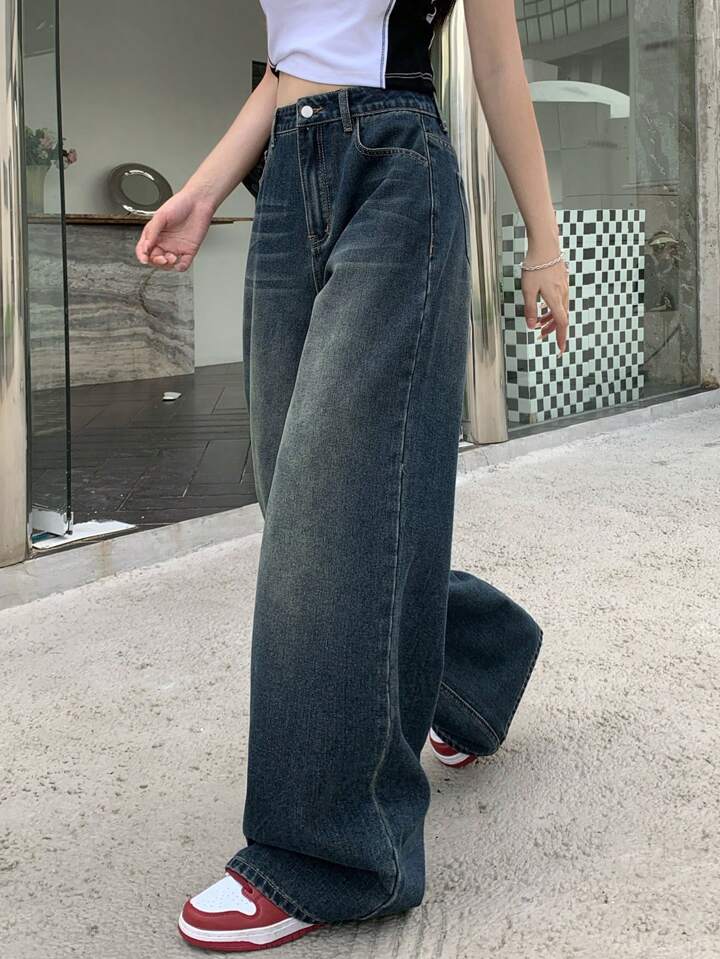 Premium Blue Vintage Wash Super Wide Leg Jeans