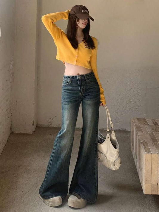 Vintage Whisker Wash High Waist Boot Cut Jeans