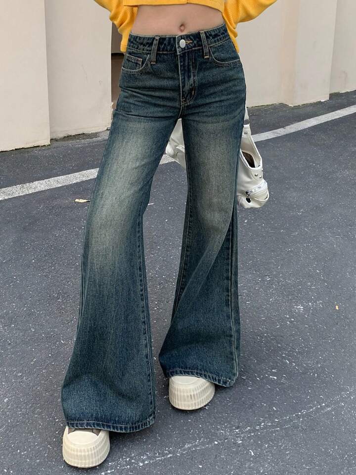 Vintage Whisker Wash High Waist Boot Cut Jeans