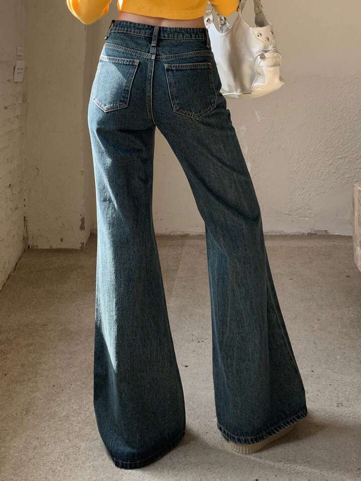 Vintage Whisker Wash High Waist Boot Cut Jeans