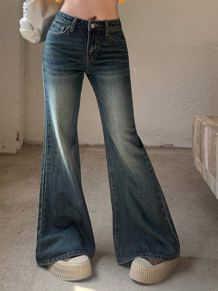 Vintage Whisker Wash High Waist Boot Cut Jeans