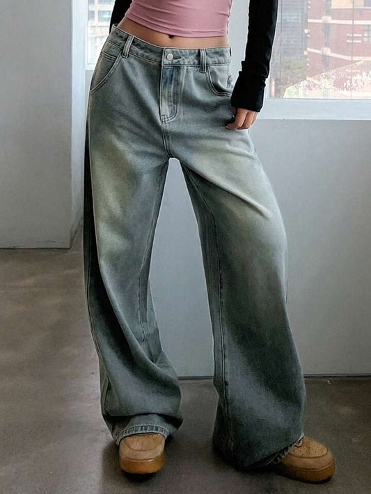 sea green retro spray wash ultra wide leg jeans