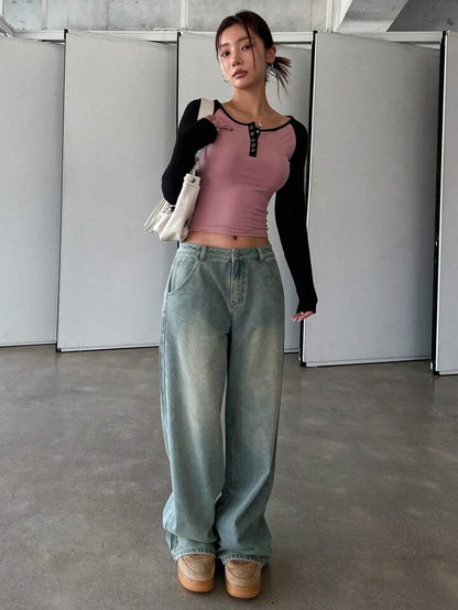 sea green retro spray wash ultra wide leg jeans