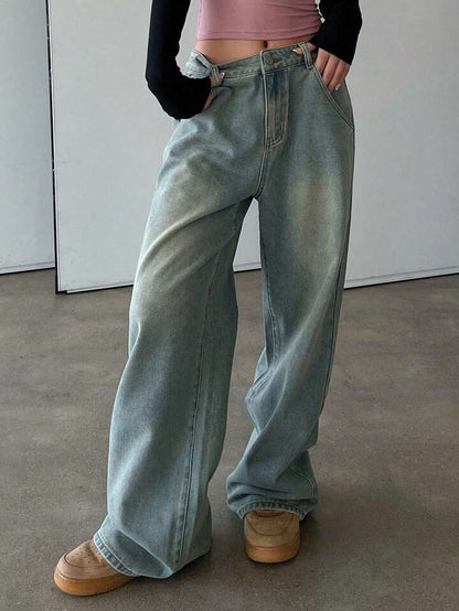 sea green retro spray wash ultra wide leg jeans