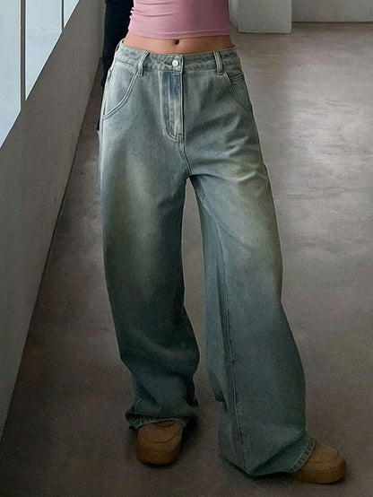 sea green retro spray wash ultra wide leg jeans