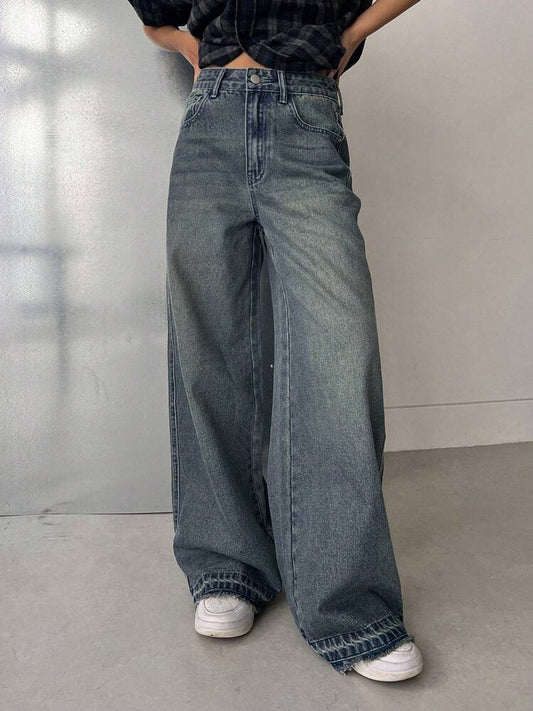 High Waist Mud Tint Wash Super Wide Leg Jeans