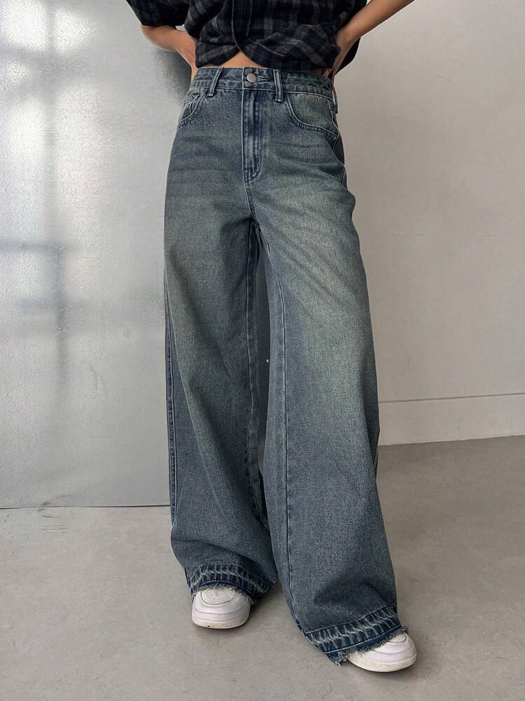 High Waist Mud Tint Wash Super Wide Leg Jeans