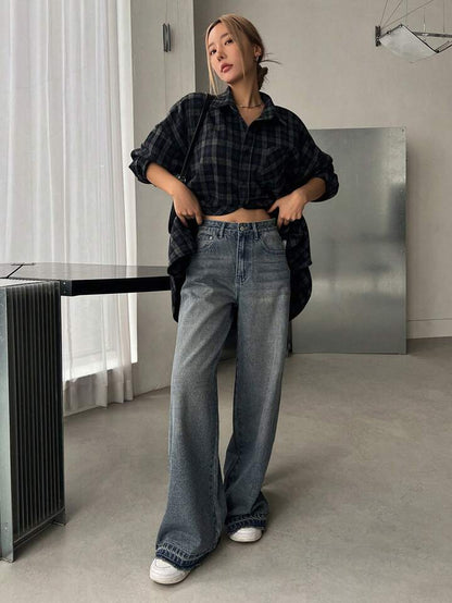 High Waist Mud Tint Wash Super Wide Leg Jeans