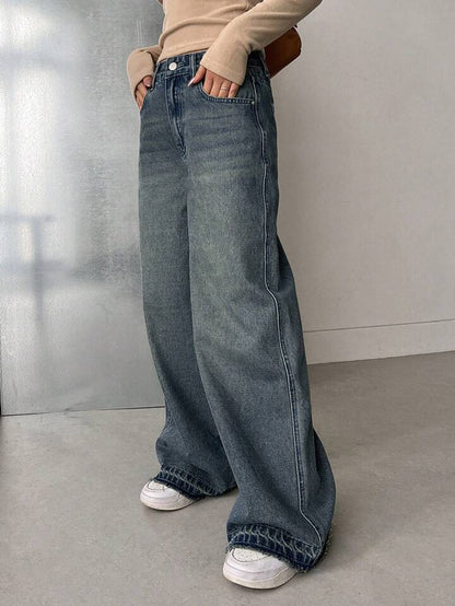 High Waist Mud Tint Wash Super Wide Leg Jeans