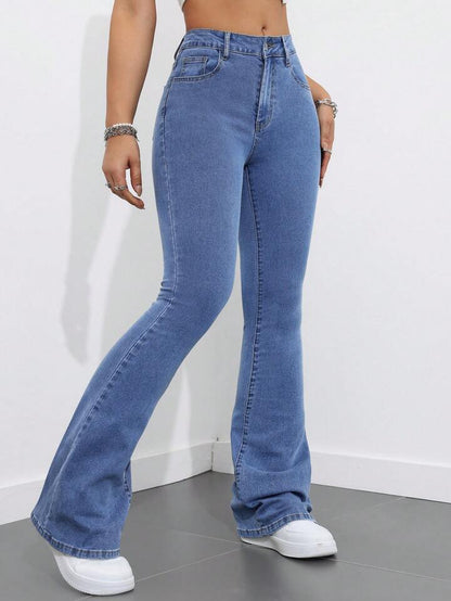High Waist Light Stone Blue Boot Cut Jeans