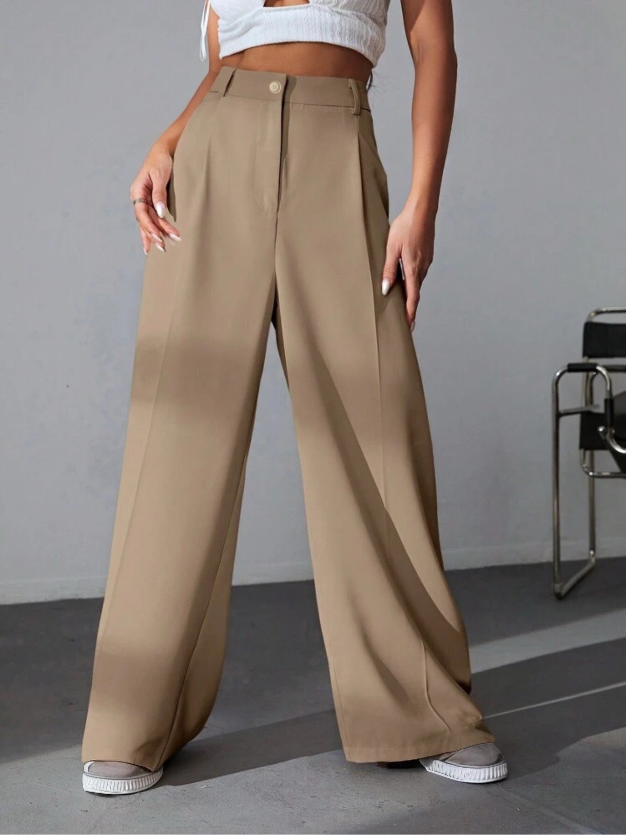 Light Camel Brown Highwaist Wide Leg Korean Pants