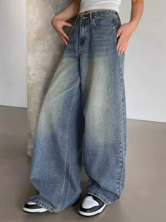 Steel Blue Tinted Highwaist Super Wide Leg Jeans
