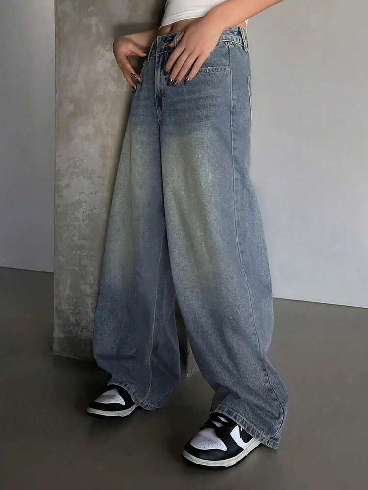 Steel Blue Tinted Highwaist Super Wide Leg Jeans
