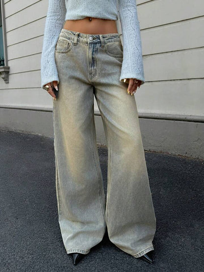 Sea Green Vintage Wash Highwaist Super Wide Leg Jeans