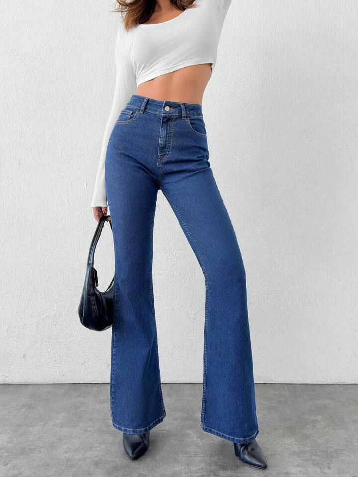 High Waist Stone Blue Boot Cut Jeans