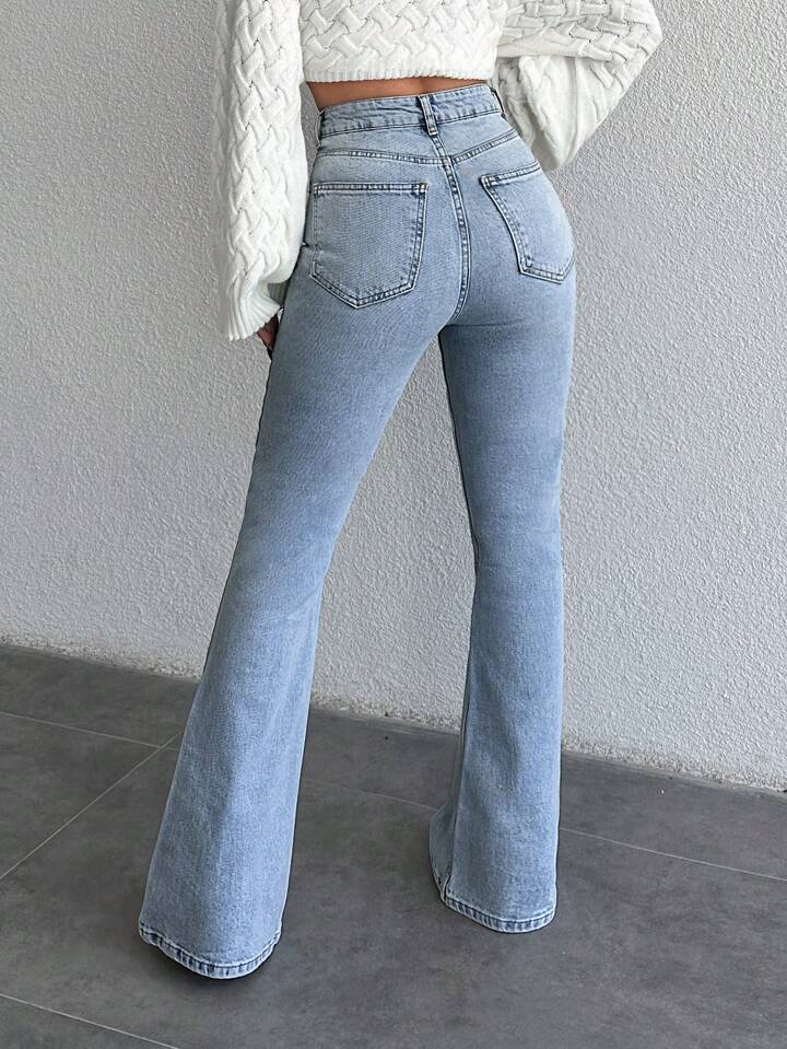 High Waist Ice Blue Boot Cut Jeans