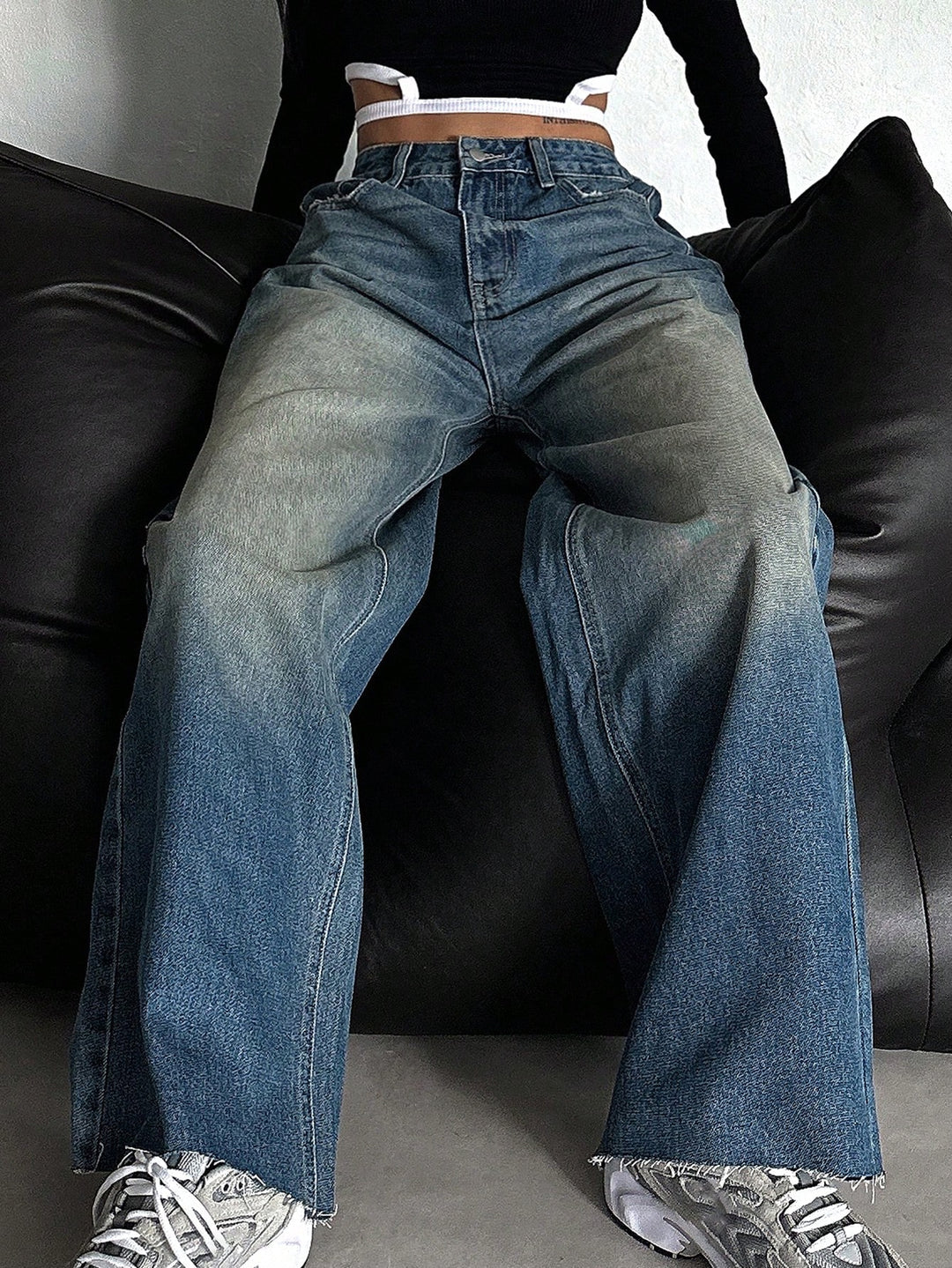 Stale Blue Tinted High Waist Super Wide Leg Jeans