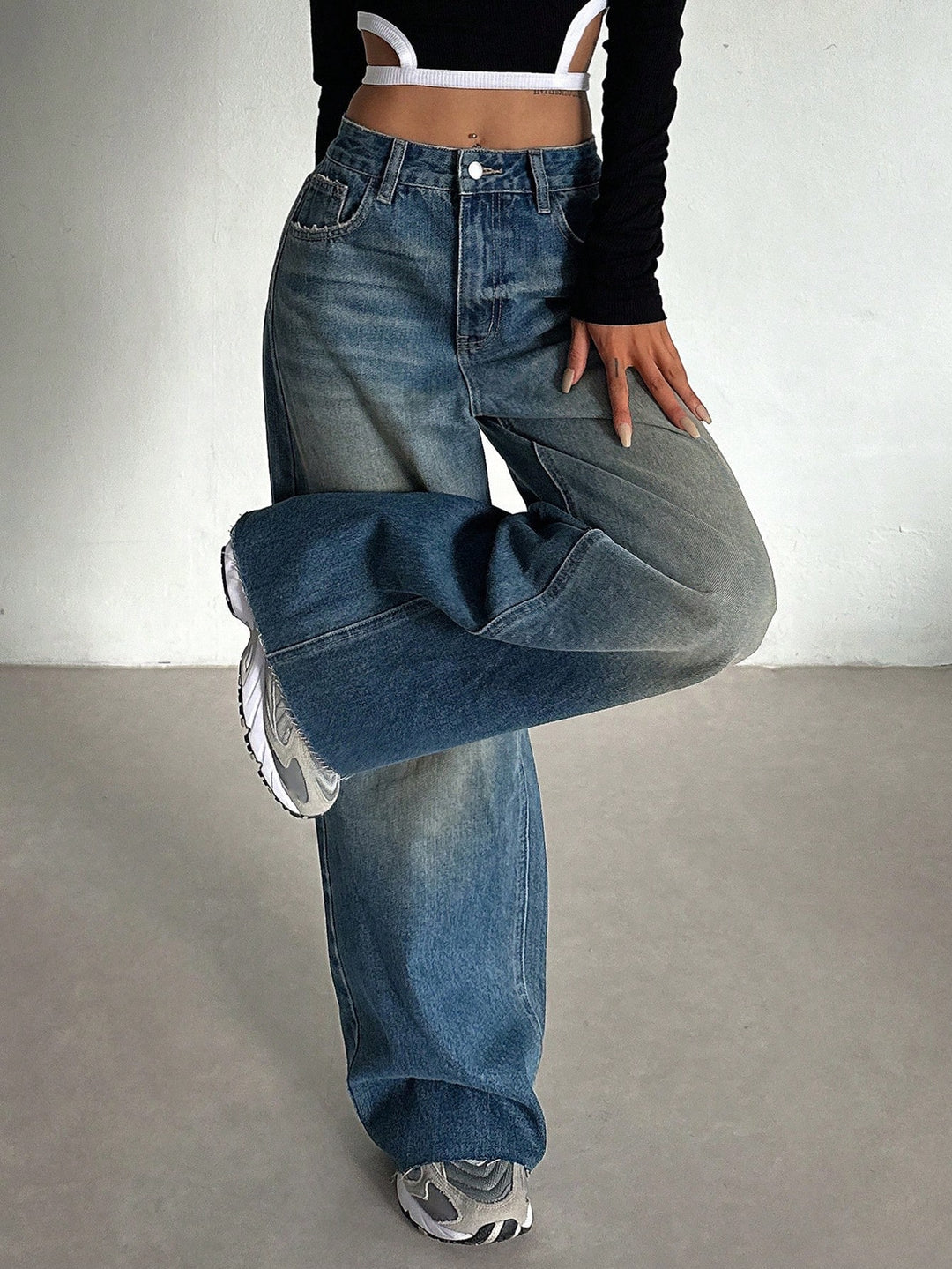 Stale Blue Tinted High Waist Super Wide Leg Jeans