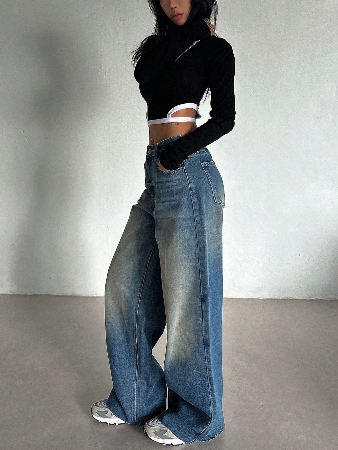 Stale Blue Tinted High Waist Super Wide Leg Jeans