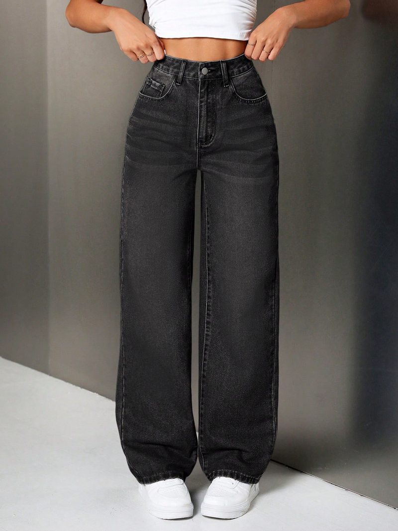 Smoked Black Whisker Wash Highwaist Wide Leg Jeans